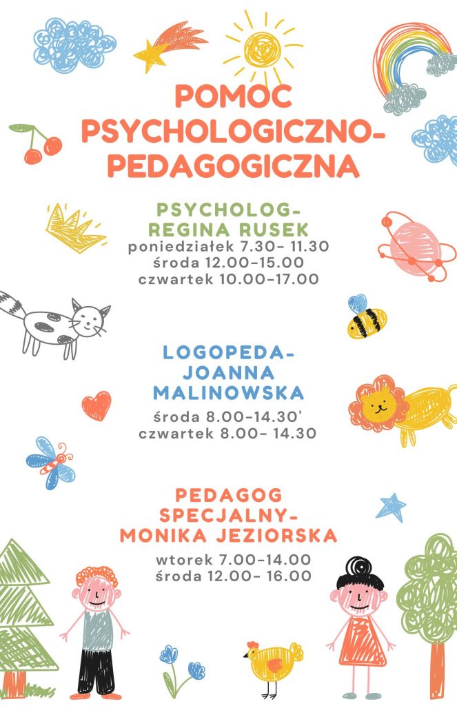 GODZINY PRACY PSYCHOLOGA, PEDAGOGA I LOGOPEDY W PRZEDSZKOLU NR 136