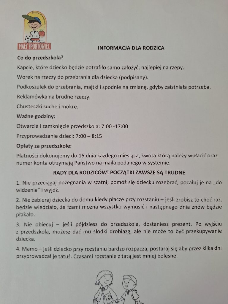 INFORMACJA DLA RODZICÓW